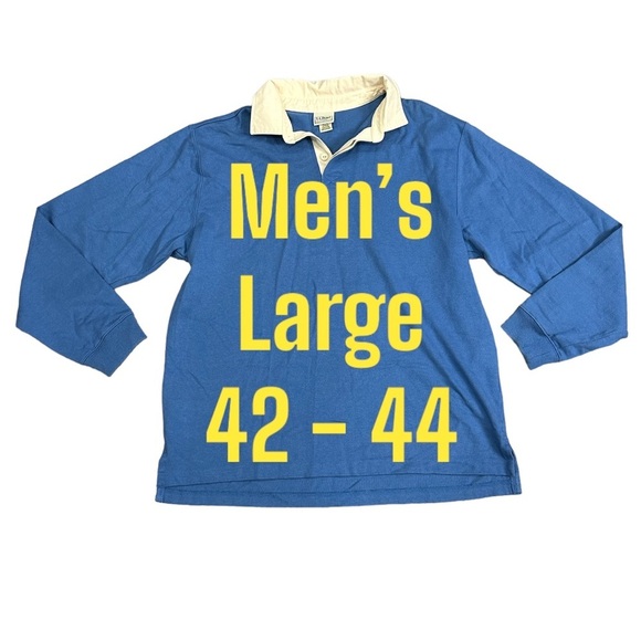 Men's L.L. Bean Large 42 - 44 Woven Henley Polo Shirt Blue Long Sleeve Pullover - Picture 2 of 9